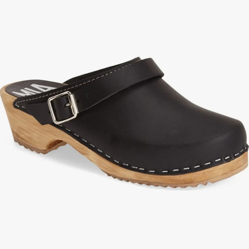NEW IN BOX — MIA Alma Black Leather Wooden Clog Women's Size 8
